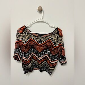 Orange and Black Geometric Crop Top